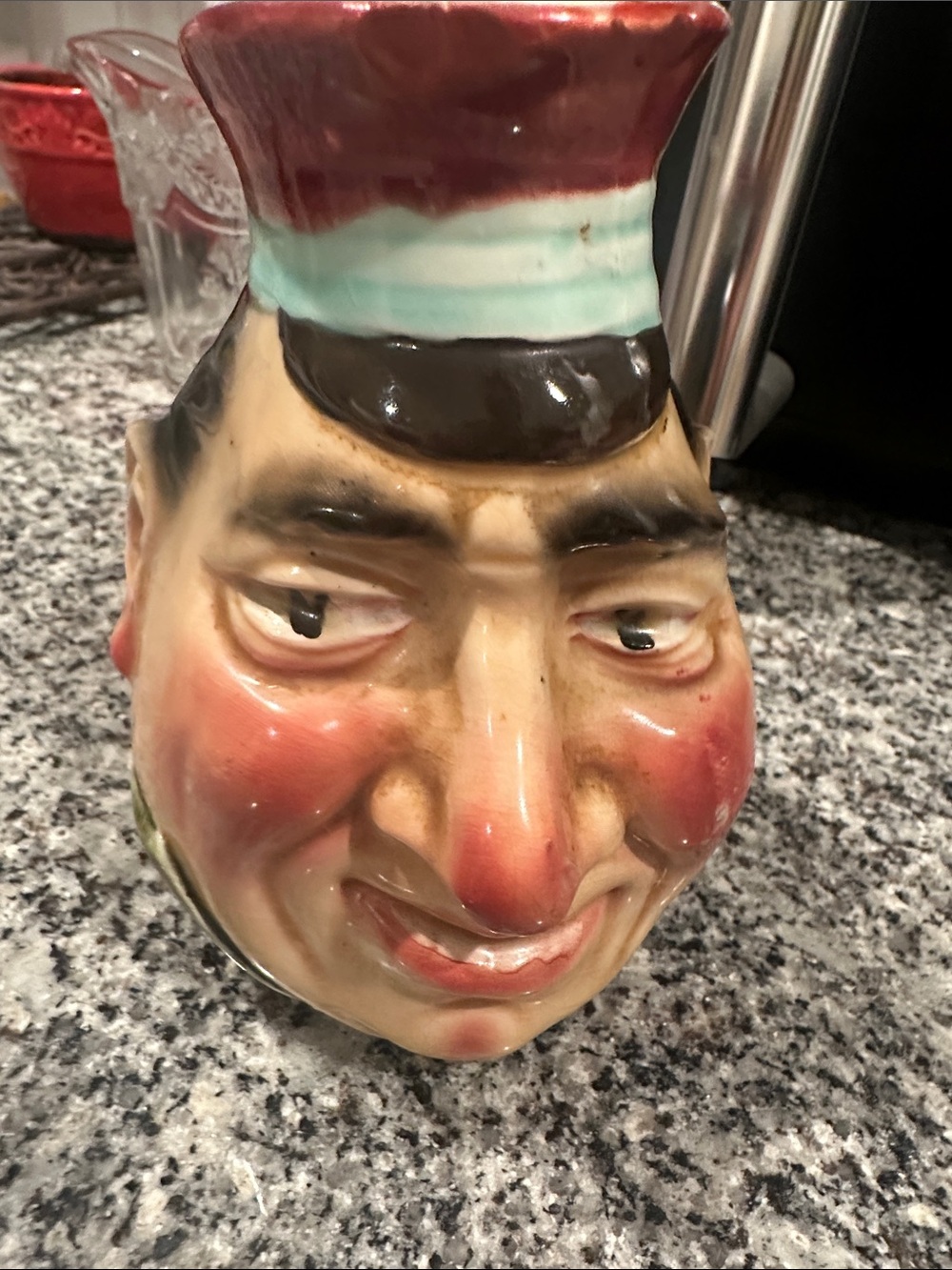 Antique French Sarreguemines Majolica Character Jug "Black Bill" c. 1880-1900